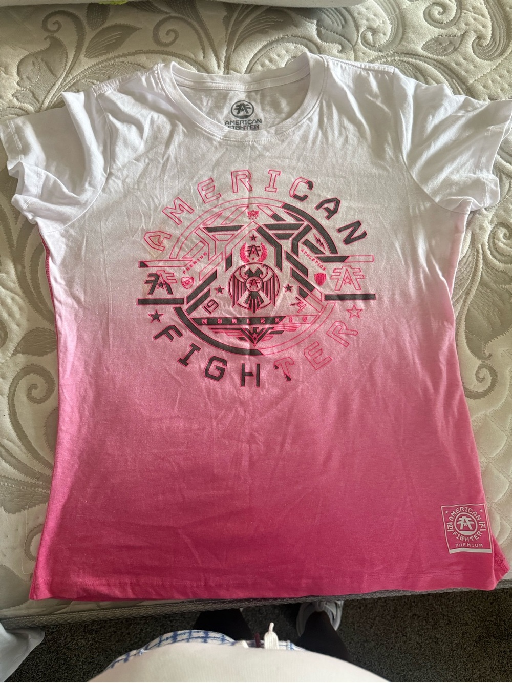 American Fighter White to Pink Ombre Logo Tee